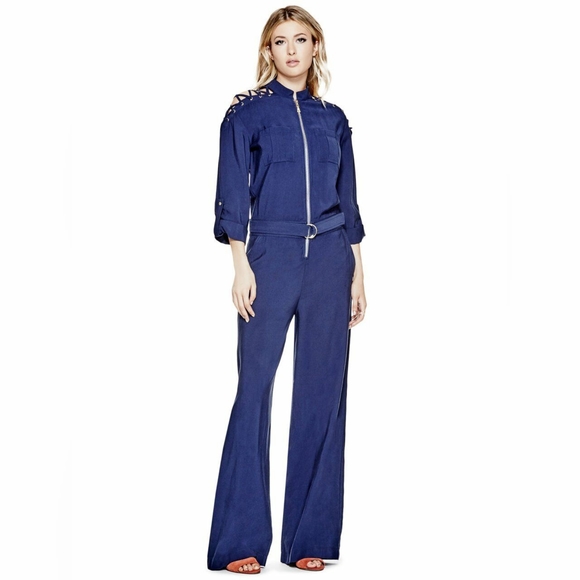 Guess Pants & Jumpsuits Guess Mathilde Laceup Utility Jumpsuit Blue